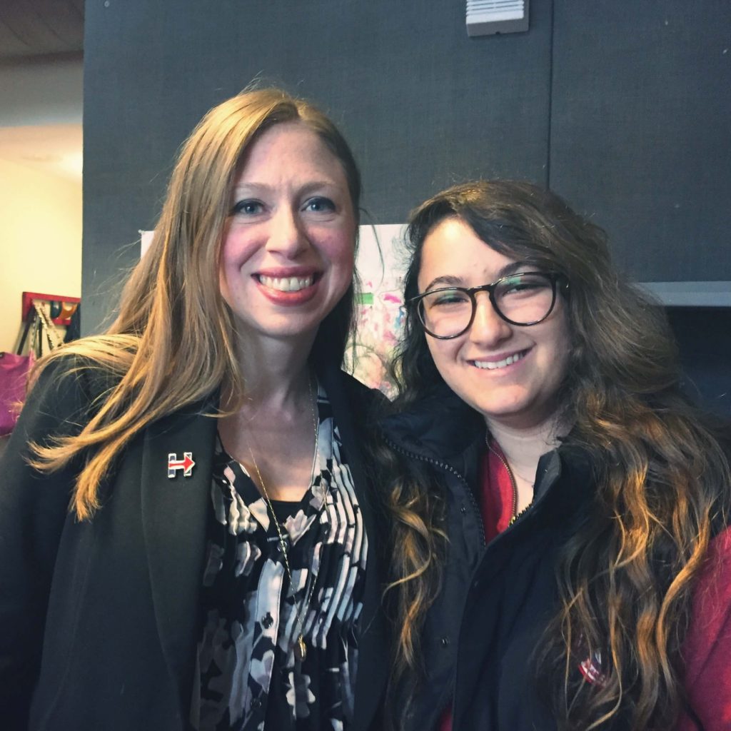 Erica Snyder (right) attended a Chelsea Clinton (left) event, which took place .3 miles from her house right after this filibuster took action. While, she notes, she is unsure of her political stance (regarding this particular event), she is glad to play a small part in the political process.