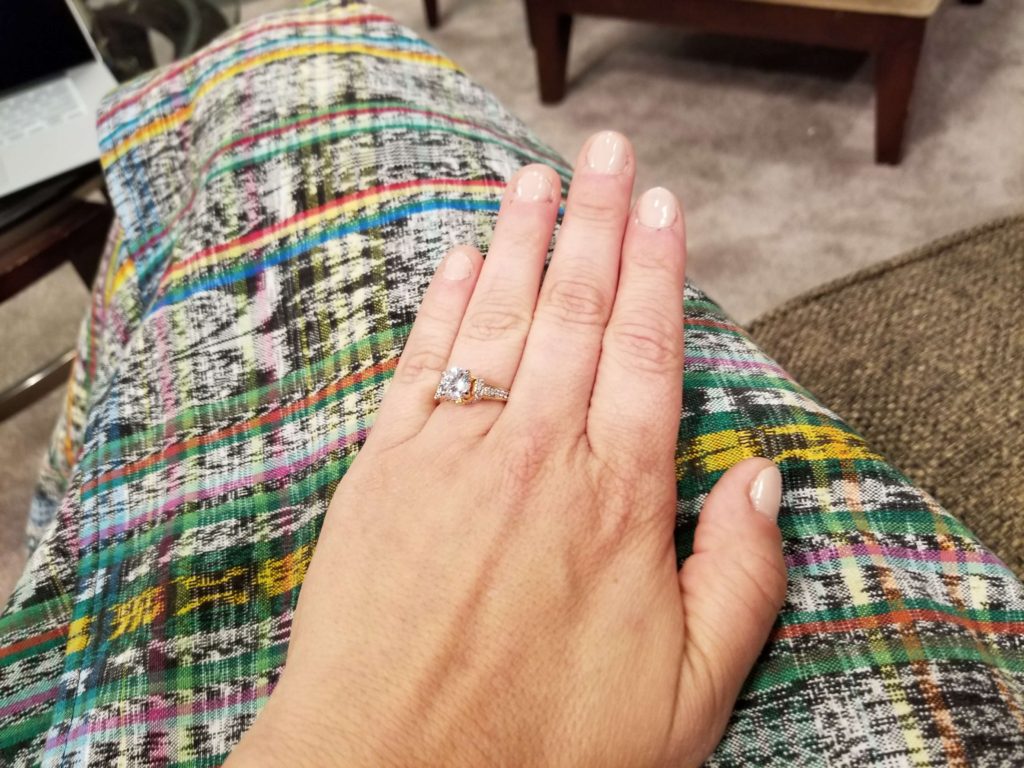 Mayim wearing Amy's engagement ring