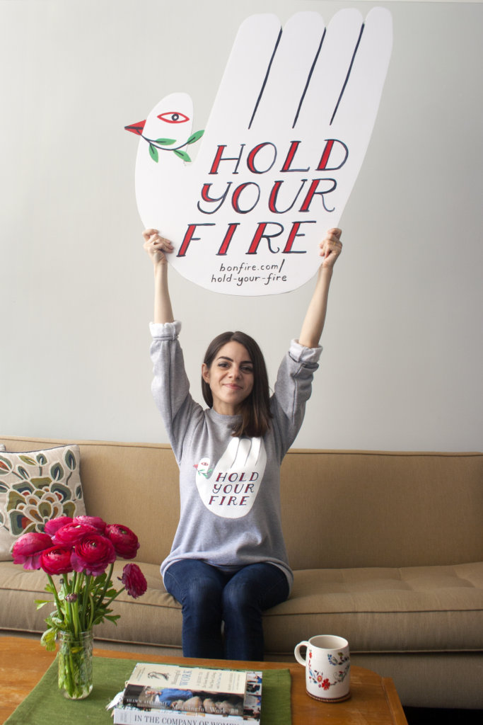 Kristina Filler with 'Hold Your Fire' bird design