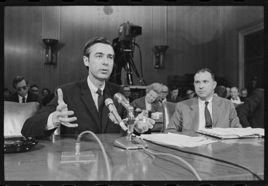 Fred Rogers testifying before the Senate in the film, 'Won't You Be My Neighbor?'