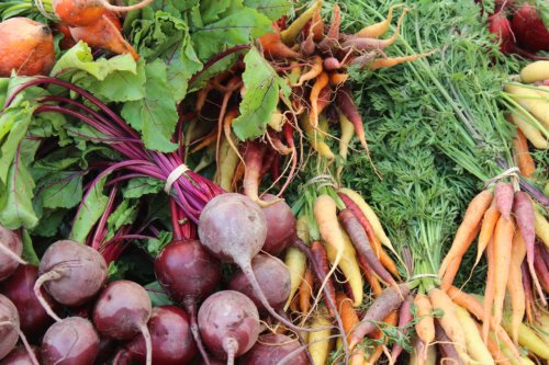 Beets and carrots at farmers market