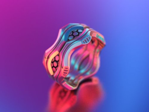 Sci-fi hexagon patterned gamer geeky ring from Alien Form Jewelry